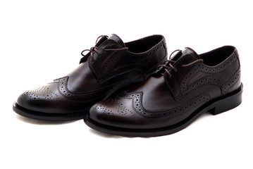 Classic leather men shoes isolated on white background. Male