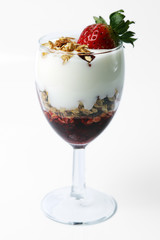 Yogurt dessert with strawberry. Vertical.