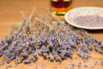 lavender bunch with seeds and oil