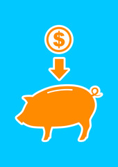 Piggy bank icon on blue background