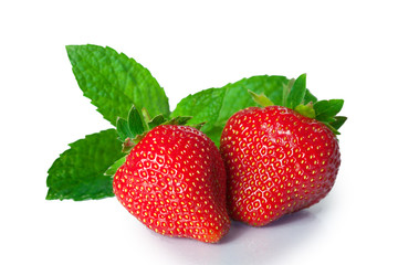 Ripe strawberries on white background