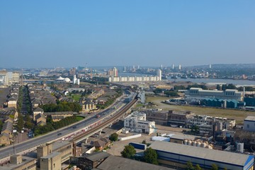 Aerial view over Docklands, London, England
