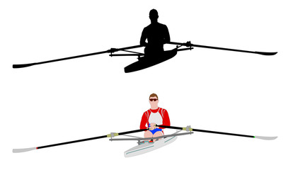 rower silhouette and illustration - vector - obrazy, fototapety, plakaty