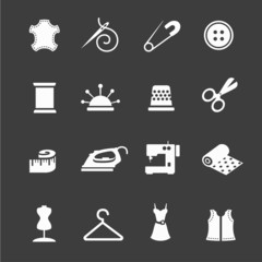 Vector sewing equipment and needlework icon set