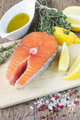 Fresh raw salmon steak