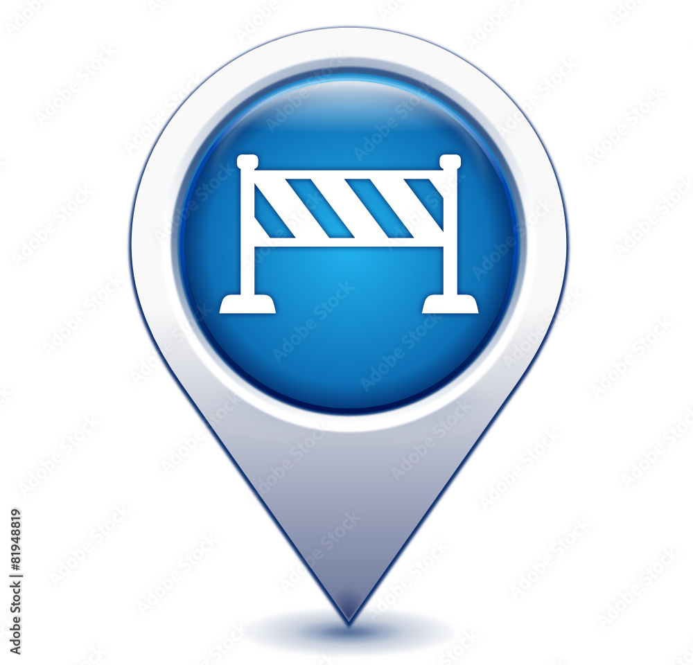 Aufkleber barrière route sur marqueur géolocalisation bleu