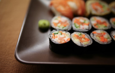 Delicious sushi pieces on a plate