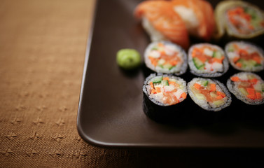 Delicious sushi pieces on a plate