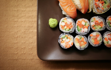 Delicious sushi pieces on a plate