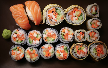 Delicious sushi pieces on a plate