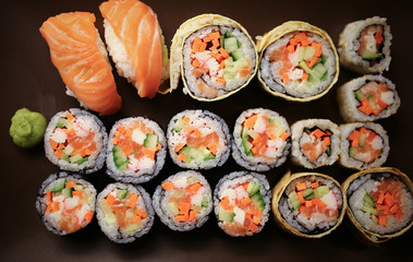 Delicious sushi pieces on a plate