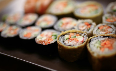 Delicious sushi pieces on a plate