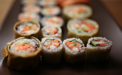 Delicious sushi pieces on a plate