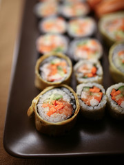 Delicious sushi pieces on a plate