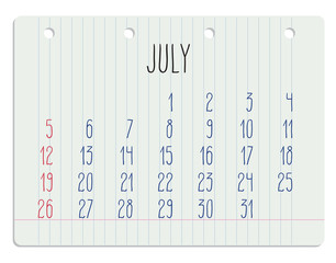 2015 year Calendar on notebook page