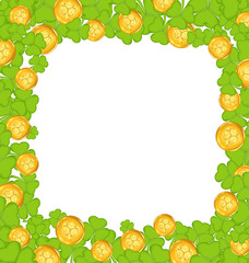 Border with clovers and golden coins for St. Patrick's Day