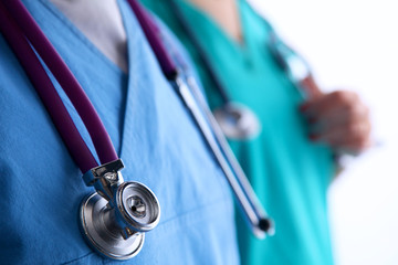 Closeup portrait of a two  doctors with stethoscope