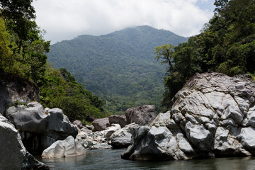 rocky shores of the Cangrejal river in Honduras