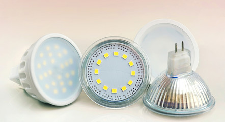 Led bulbs closeup. Diode lamps MR16.