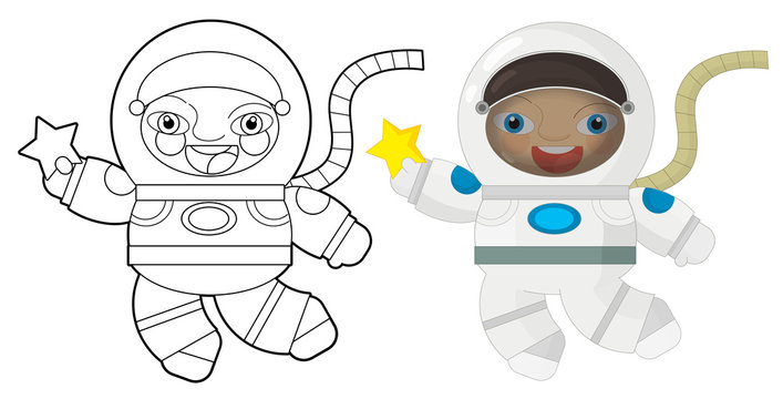 Cartoon character - astronaut - coloring page
