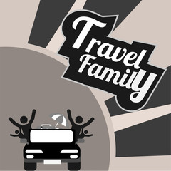 family travel, all by car over gray and white textured backgroun