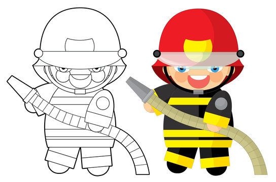 Cartoon character - fireman - coloring page