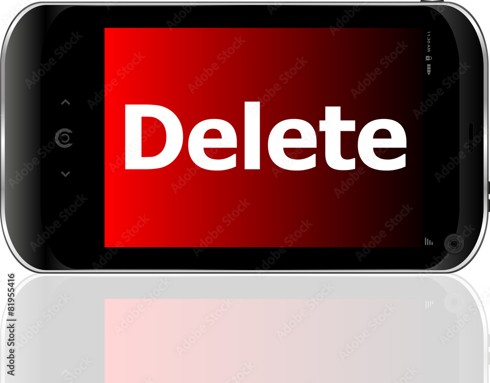 Poster web development concept: smartphone with word delete vector