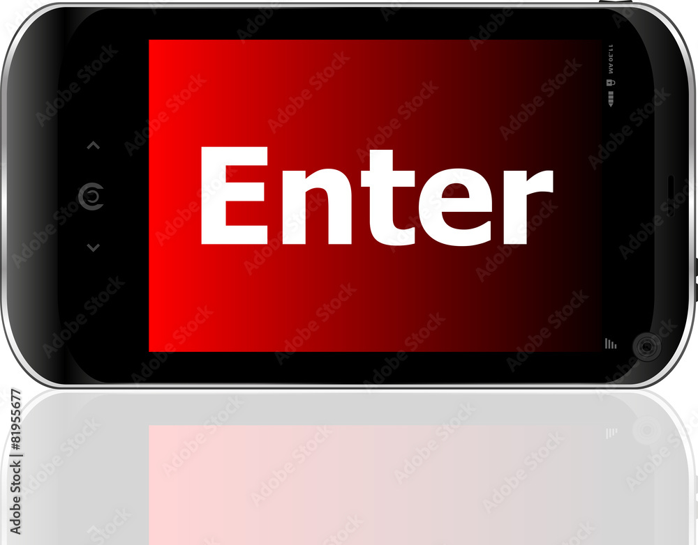 Poster web development concept: smartphone with word enter. vector