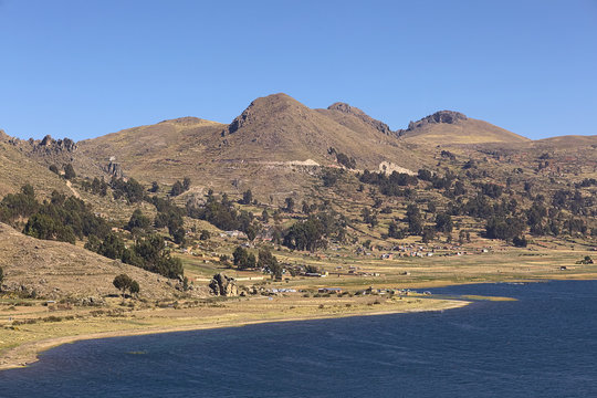 Rural landscape along the shore of Lake Titicaca, Bolivia