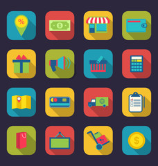 Set flat colorful icons of e-commerce shopping symbol, online sh