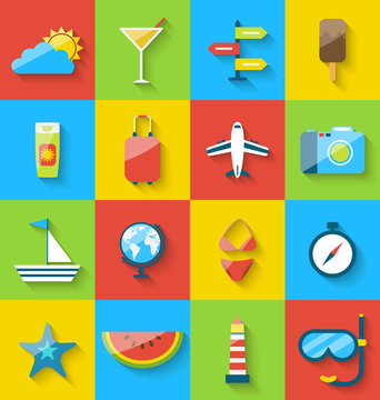 Flat modern design set icons of travel on holiday journey, touri