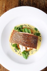 salmon fillet plated meal