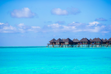 Water villas, bungalows on ideal perfect tropical island