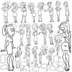 Hand drawn comic collection of women