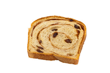 Slice of Cinnamon Raisin Bread on a white background