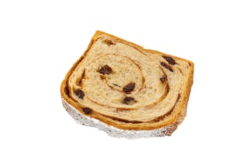 Slice of Cinnamon Raisin Bread on a white background