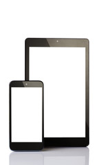 Tablet and smartphone on a white.