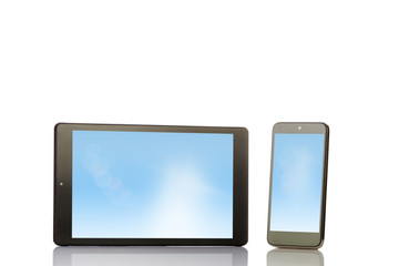 tablet and smartphone isolated on white