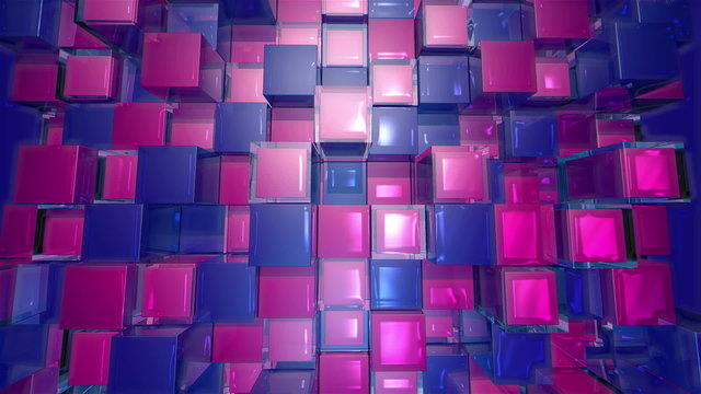 Blue and red Cubes Squares background, seamless looping