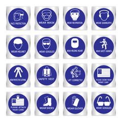 Metal mandatory signs used in industrial applications