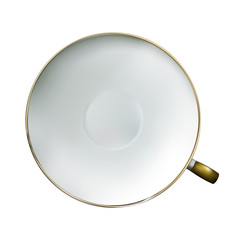 Realistic fine china white cup with gold rim