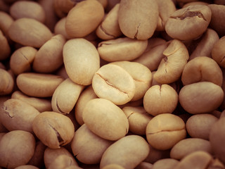 green coffee beans macro with filter effect retro vintage style