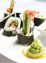 sushi with soy sauce