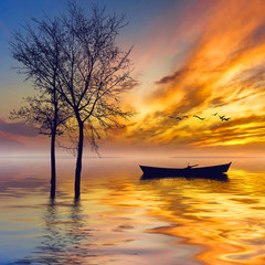 Fototapeta premium Beautiful landscape with birds