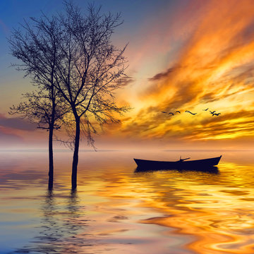Beautiful landscape with birds