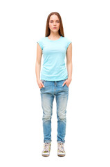 Obraz premium Full length portrait of young girl in casual clothing isolated o