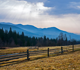 Rural landscape and the mountains