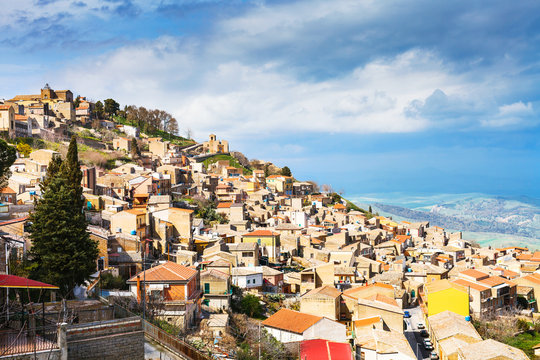 Aidone town in Sicily in spring, Italy