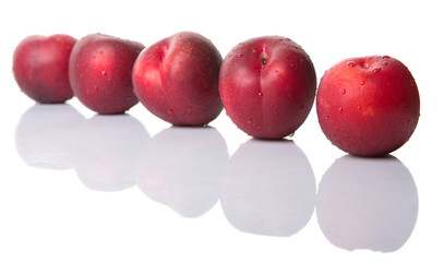 Victoria plum or red plum over white background