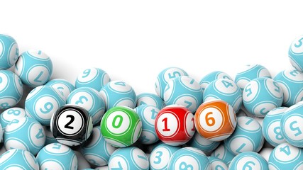 Lucky colorful balls with 2016 on pile with copy-space